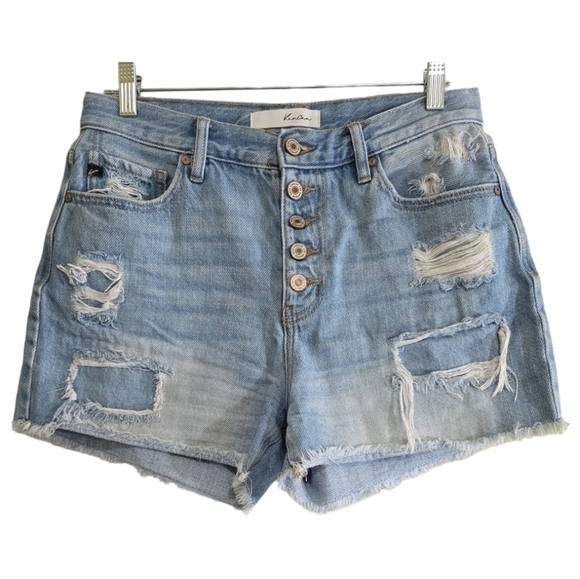 Kancan Jovana Ultra High Rise Shorts 27 Rigid Denim Button Fly Distressed - Picture 3 of 8